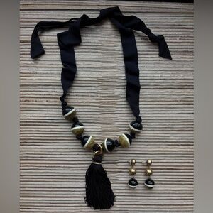 Ann Taylor Bead & Tassle Necklace & Earring Set
